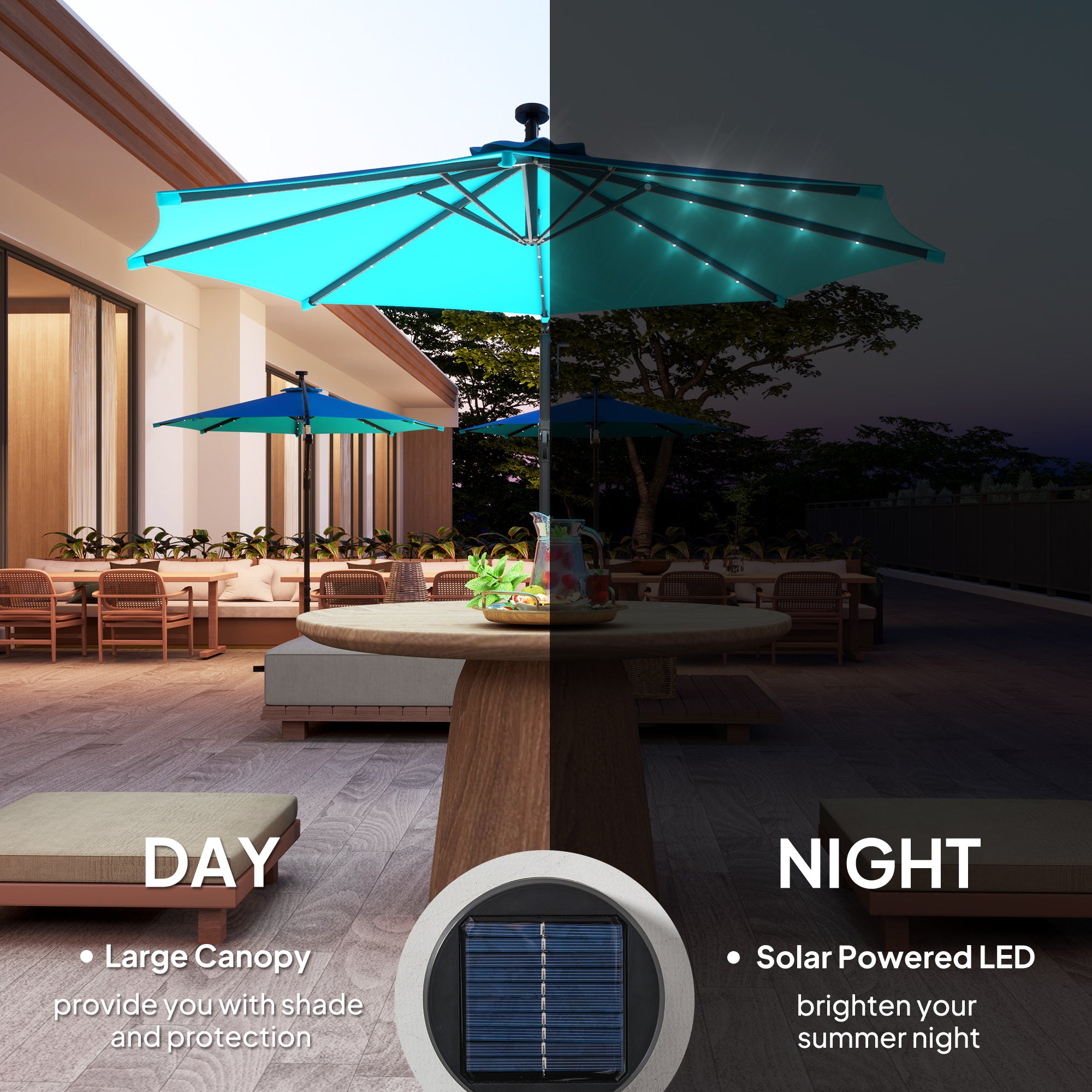 10ft Outdoor Cantilever Umbrella Banana Umbrella with Solar Lights and Adjustable Angle for Patio Backyard Turquoise Offset Cantilever Umbrellas at Gallery Canada