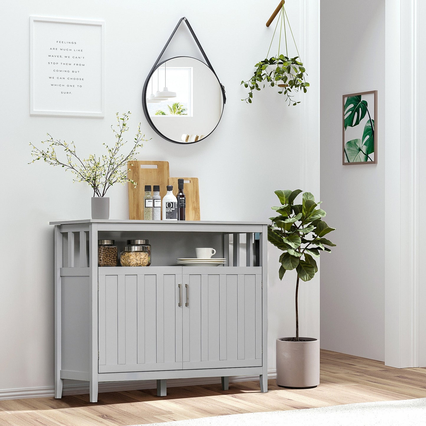 Sideboard Buffet Server Storage Cabinet Console Table with 2 Doors and Adjustable Shelves for Kitchen &; Dining Room, Grey Bar Cabinets   at Gallery Canada