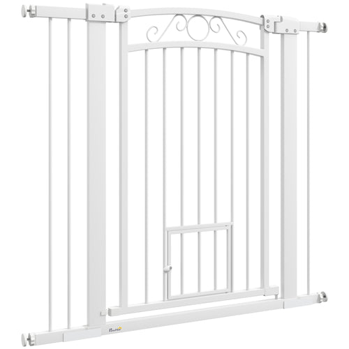 Dog Gate, Walk Through Pet Gate w/ Small Pet Door, Auto Close, for Doorways, House, Stair, 30