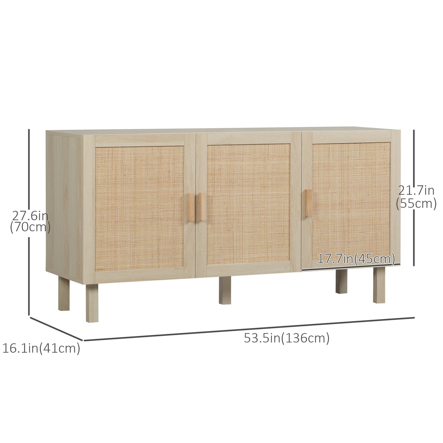 Boho Kitchen Sideboard Cabinet with 3 Rattan Doors and 3 Adjustable Shelves, Buffet Table for Living Room, Natural Storage Cabinets   at Gallery Canada