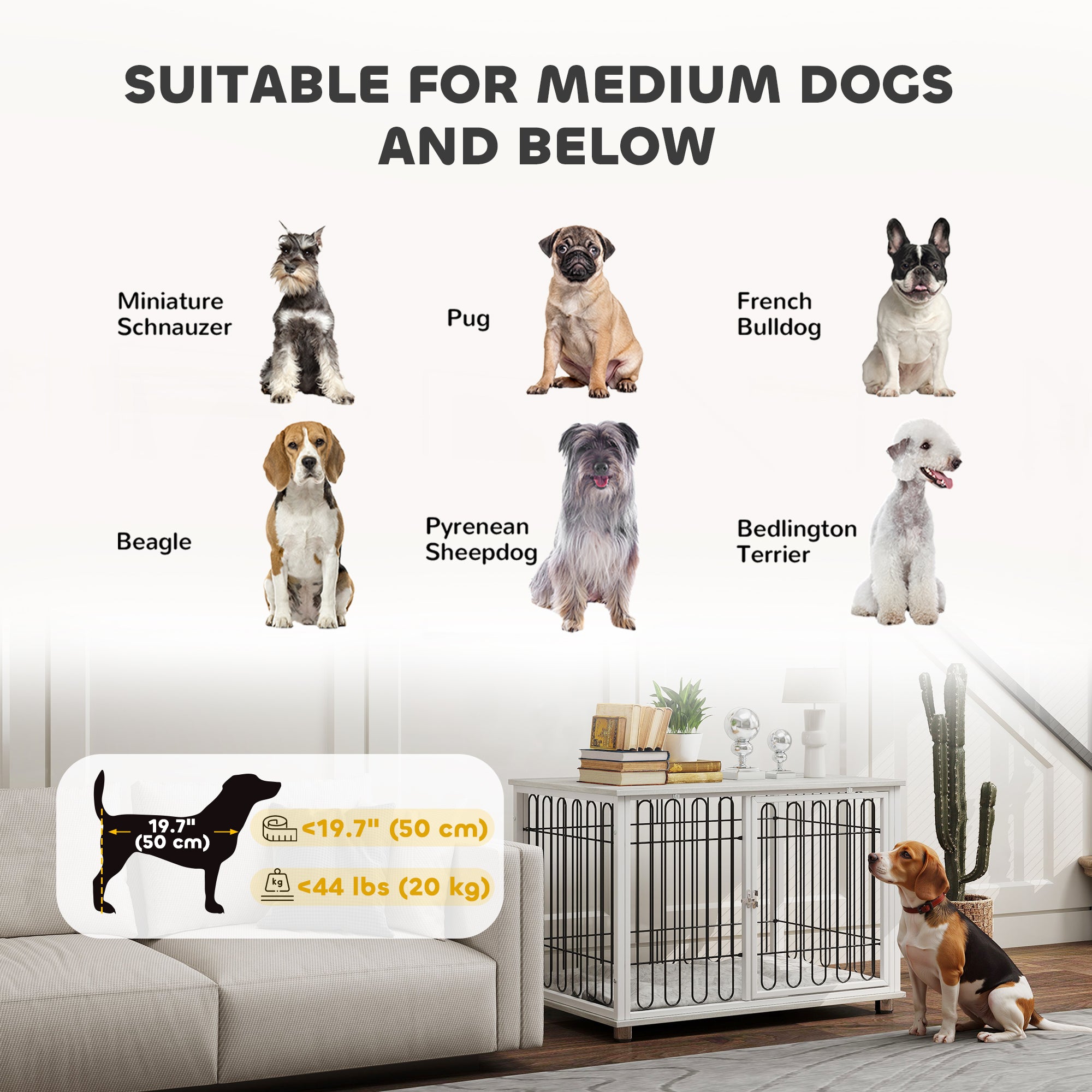 Dog Crate Furniture with Washable Cushion, Adjustable Feet for Medium Dogs, Indoor Use, Grey Houses, Kennels & Pens at Gallery Canada
