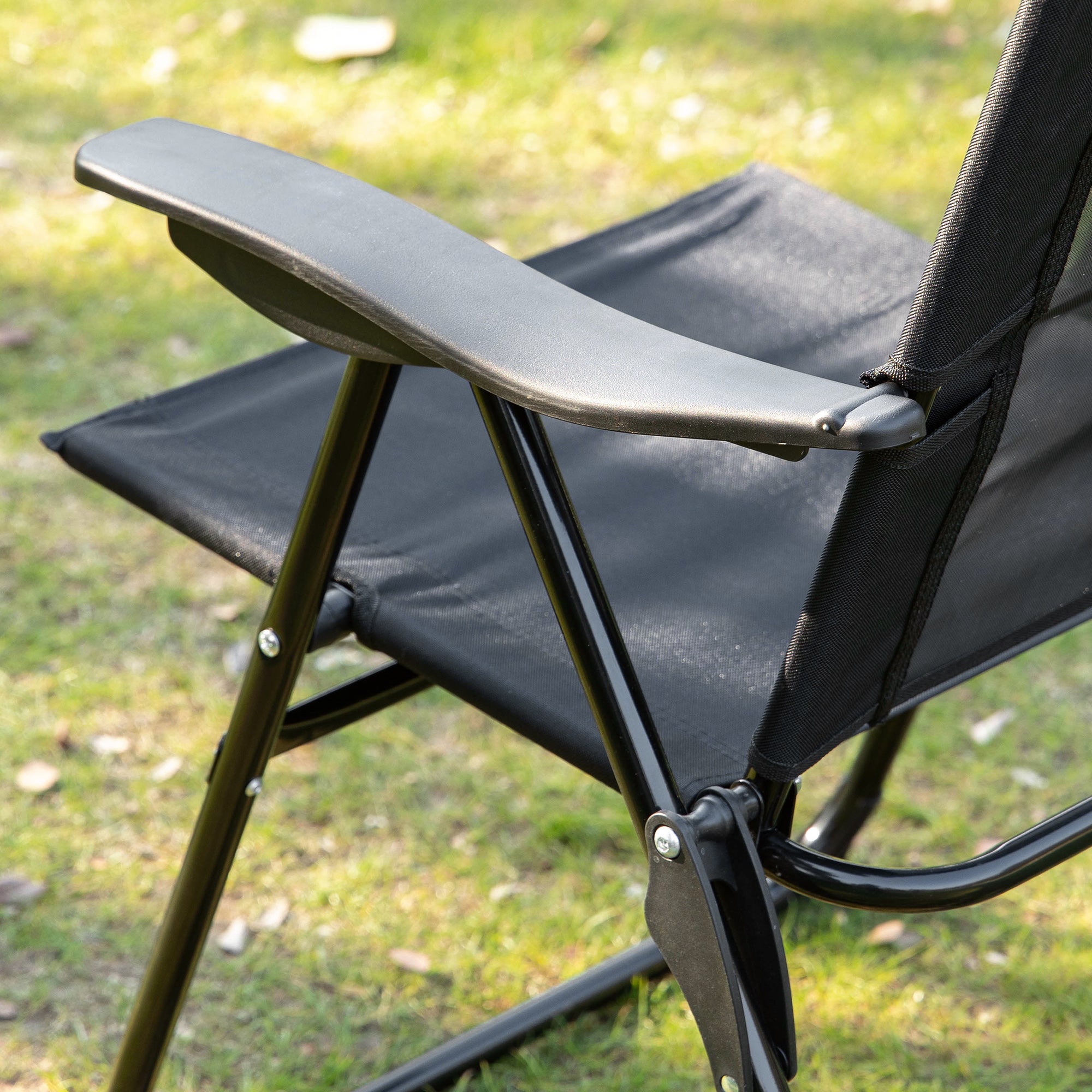 Set of 4 Camping Chairs, Outdoor Folding Lounge Chair Set with 5 Level Adjustable Backrest, Removable Headrest, Armrest for Camping, Backyard, Black Patio Chairs at Gallery Canada