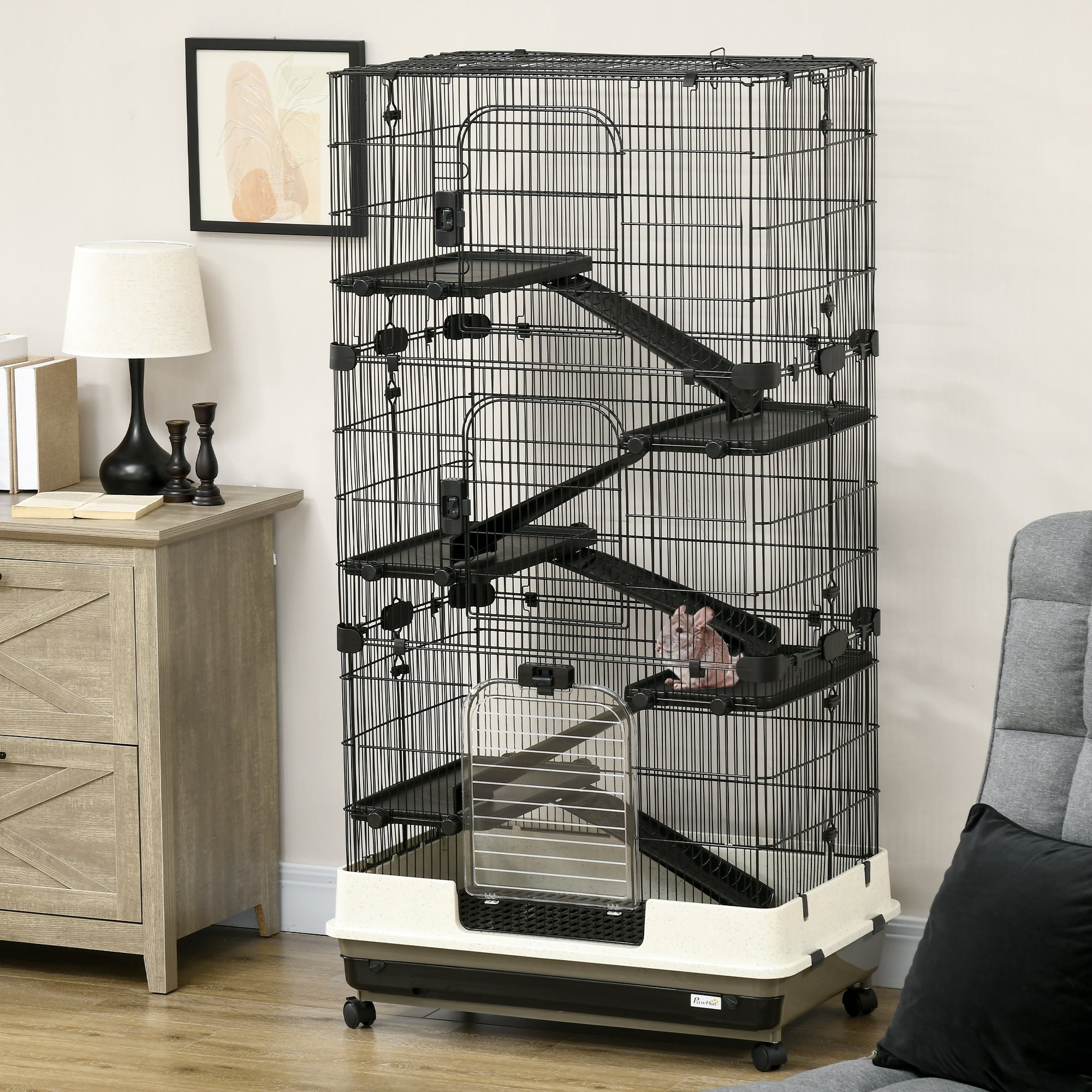 6-tier Platform Rolling Small Animal Cage Rabbit Hutch Pet Play House with Platform, Ramp,Removable Tray. 4 universal wheels (Black) for Bunny Pet Mink Chinchilla Houses & Habitats at Gallery Canada