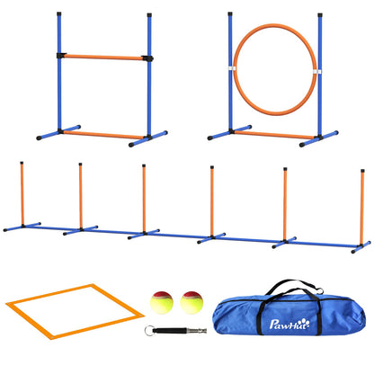 Dog Agility Training Equipment w/ Weave Poles, Adjustable Hurdle, Jump Ring, Pause Box, Whistle, Balls, Carry Bag Dog Agility Training Equipment Multi Colour  at Gallery Canada