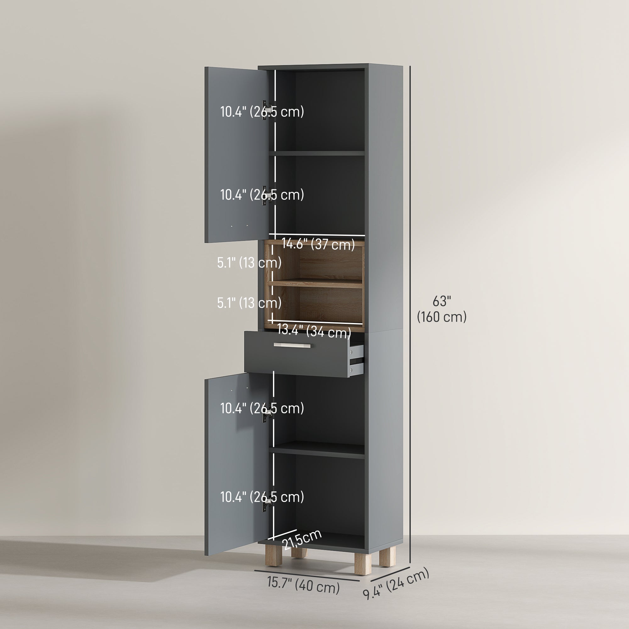 Tall Bathroom Storage Cabinet, Freestanding Bathroom Cabinet with Open Compartments, Double Doors and Drawer Bathroom Cabinets at Gallery Canada