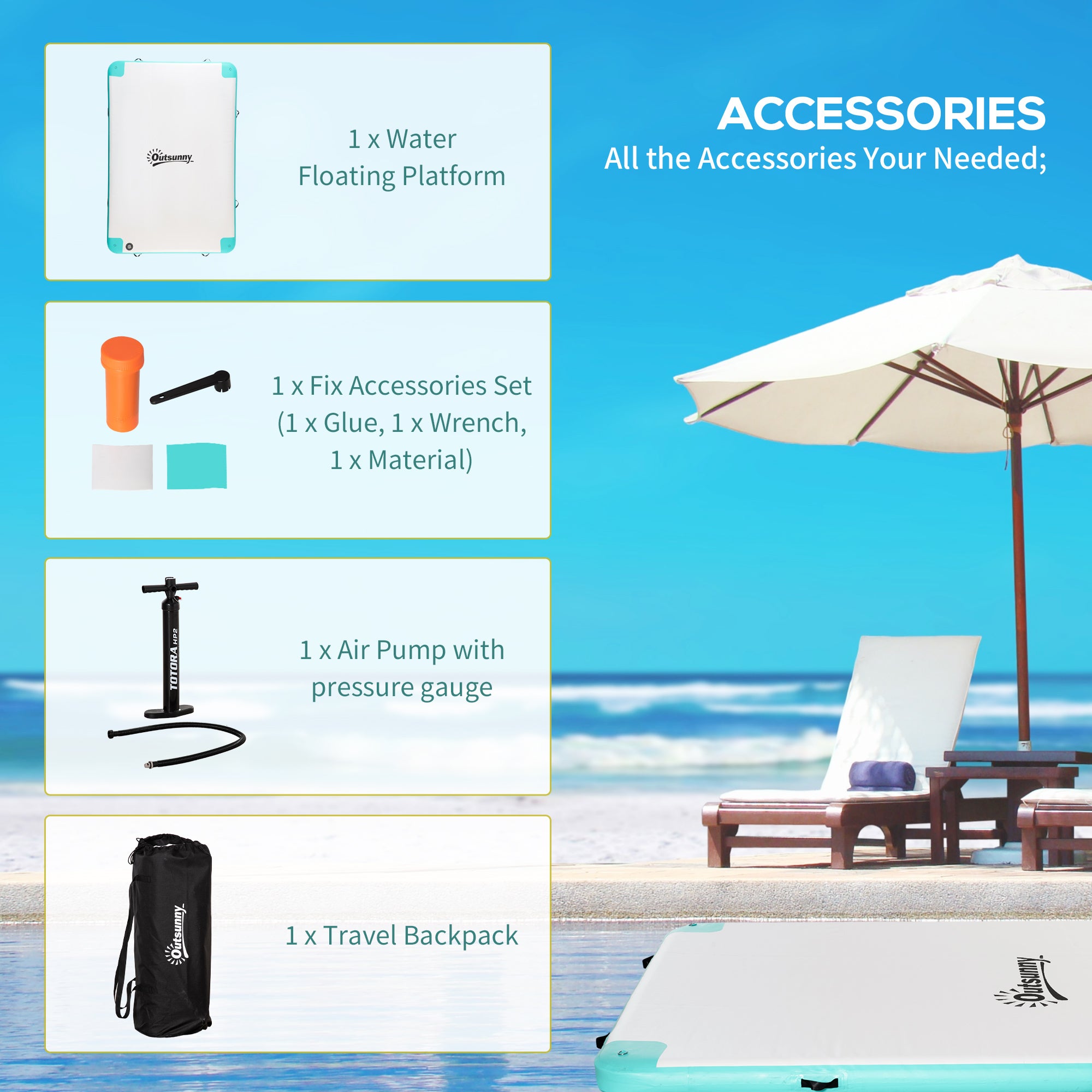 10' x 7' Water Floating Dock, Rafting Inflatable Island with Air Pump and Backpack for Pool, Beach, Ocean, Blue &; Green Floating Water Mats at Gallery Canada