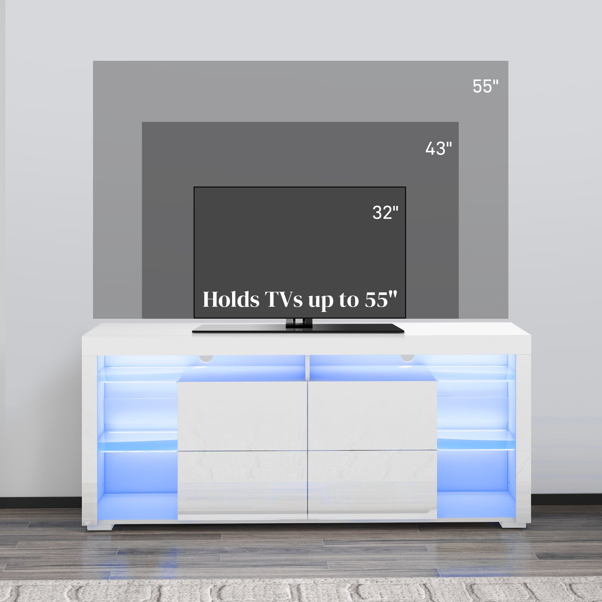 TV Stand with LED Lights for TVs up to 55