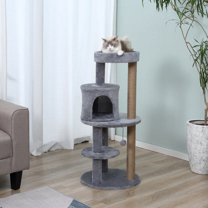 41" Cat Tree Tower with Condo, Scratching Posts and Hanging Ball, Grey Cat Towers Grey  at Gallery Canada