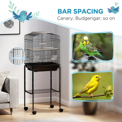 49" Rolling Bird Cage Cockatoo House Play Top Finch Pet Supply with Storage Shelf, Wheels - Black Bird Cages at Gallery Canada