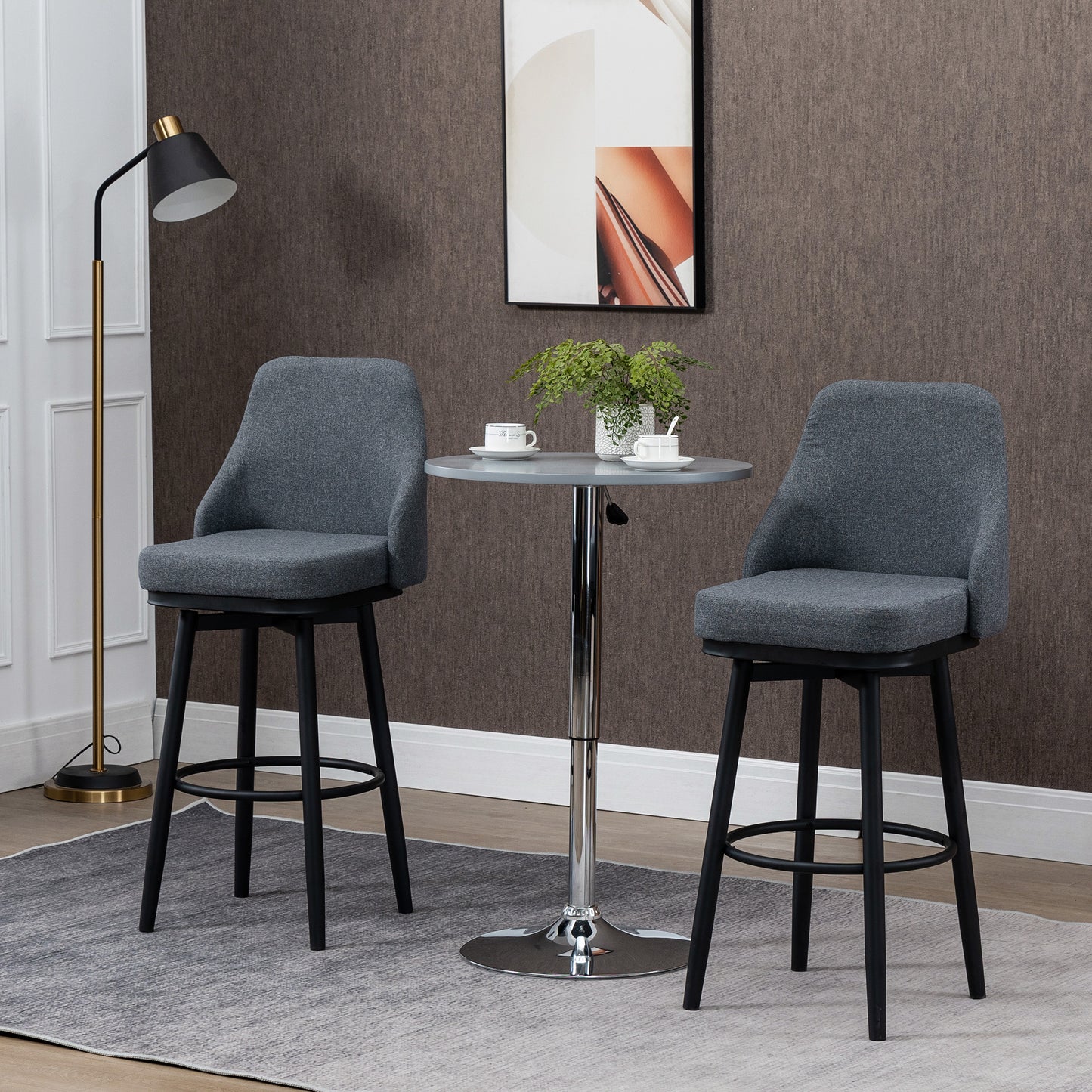 Extra Tall Bar Stools Set of 2, Modern 360° Swivel Barstools, Dining Room Chairs with Steel Legs Footrest, Charcoal Grey Bar Stools   at Gallery Canada