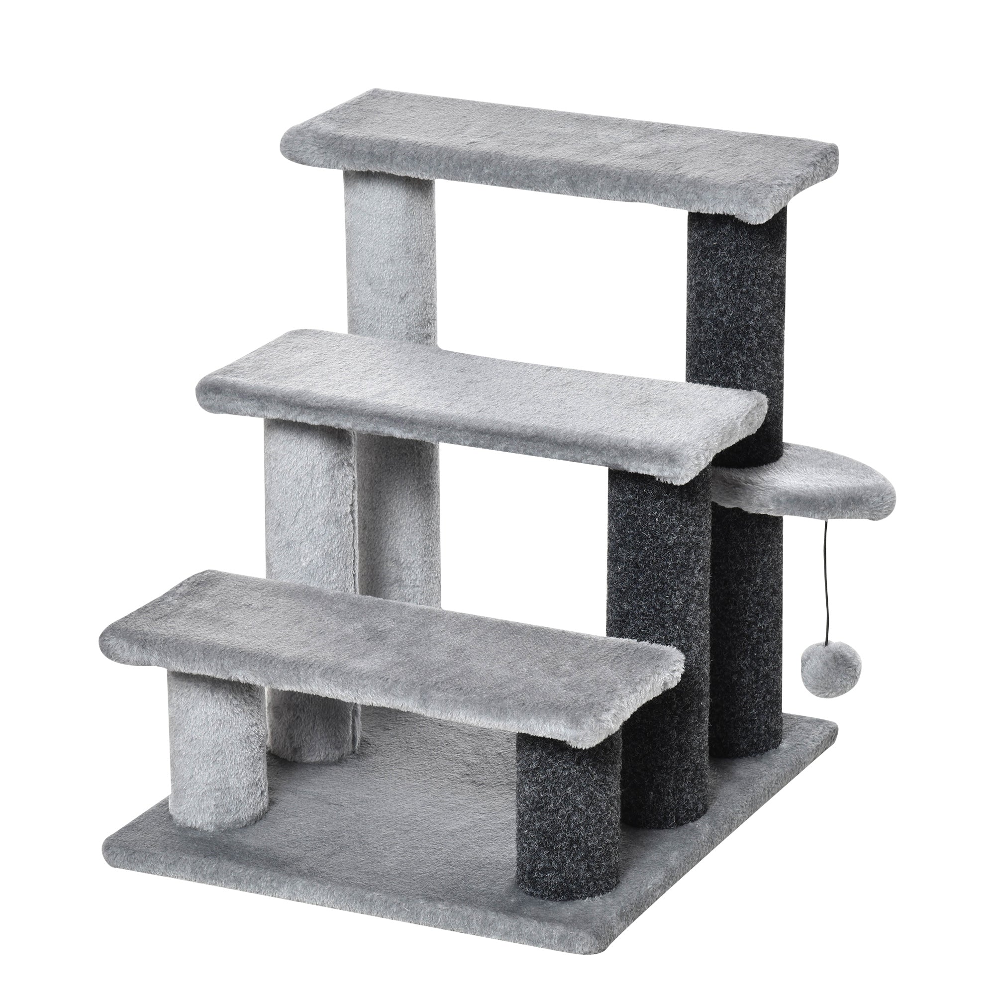 Cat Stairs for Bed, Couch 3 Steps, Small Cat Tree for Indoor Cats with Scratching Posts Toy Ball, 17.5