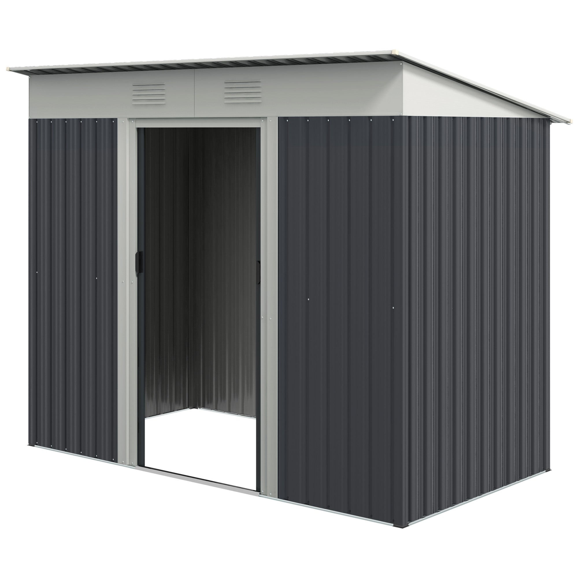 7' x 4' Outdoor Storage Shed, Metal Garden Tool Storage House Organizer with Lockable Sliding Doors and Vents for Backyard Patio Lawn, Charcoal Grey Sheds Charcaol Grey at Gallery Canada