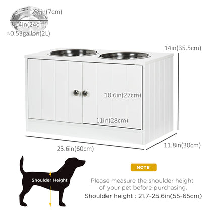 Elevated Dog Bowls for Large Dogs Pet Feeding Station with Stand, Storage, 2 Stainless Steel Food and Water Bowls, White, 23.6" x 11.8" x 14" Dog Bowls   at Gallery Canada