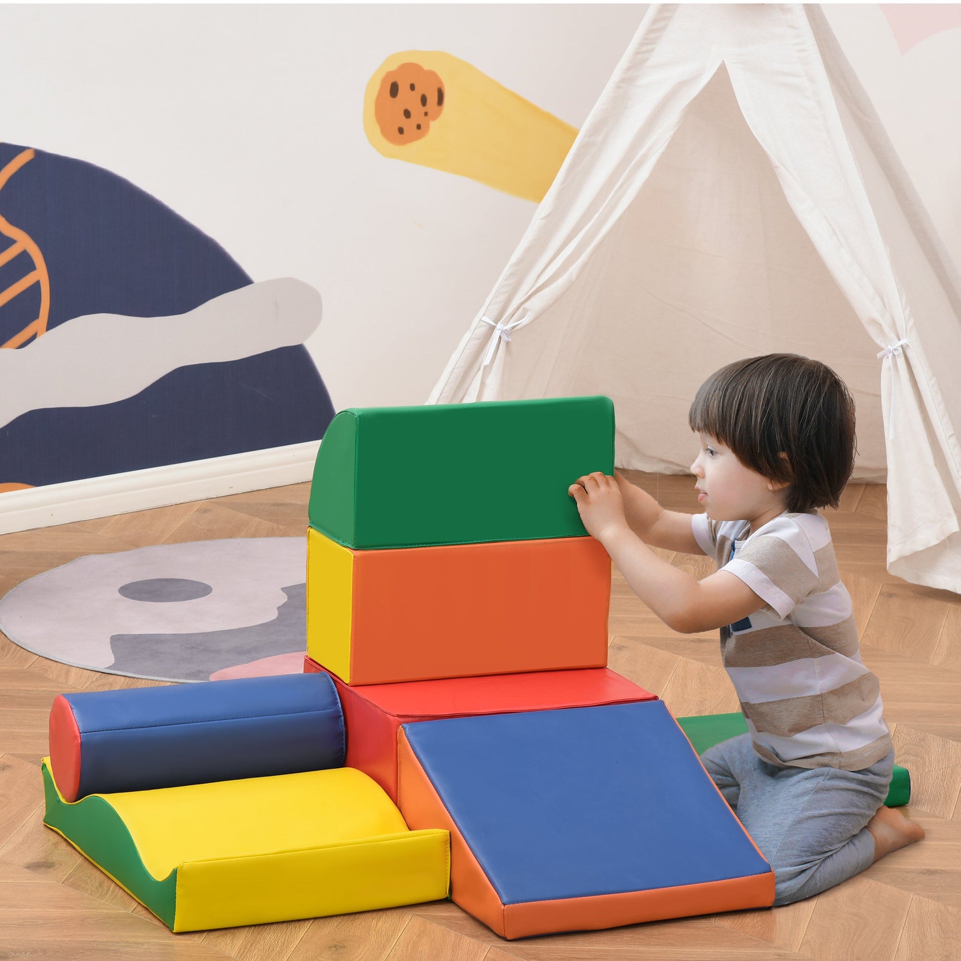 7-piece Soft Play, Freely-assembled Kids Crawl and Climb Activity Soft Play Equipment, Indoor Foam Play Set for 1-3 Years Old, Multicolored Baby Gym & Playmats   at Gallery Canada