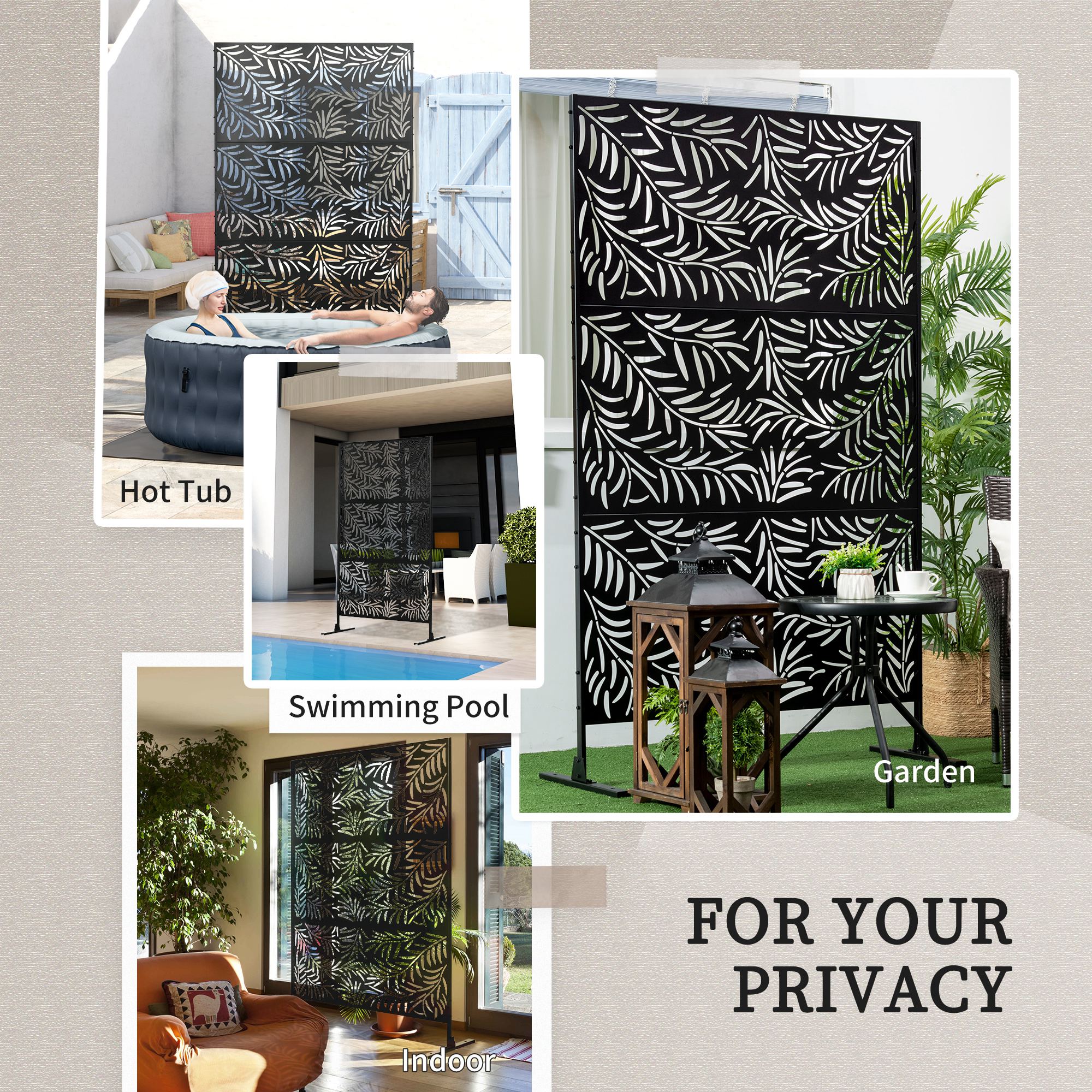 Metal Outdoor Privacy Screen, Decorative Outdoor Divider with Stand and Expansion Screws, Freestanding Privacy Panel for Garden Deck Pool Hot Tub, Willow Branch Style Side Awnings at Gallery Canada