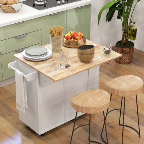 Kitchen Island with Power Outlet and Drop Leaf, Rolling Kitchen Cart with 2 Drawers and Adjustable Shelves