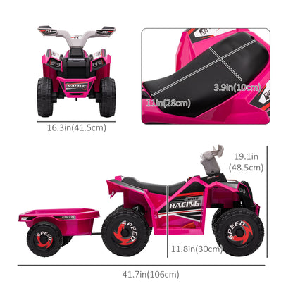 6V Electric Toy Car with Back Trailer, Forward Backward, Wear-Resistant Wheels for Ages 18-36 Months, Pink Electric Ride On Toys   at Gallery Canada