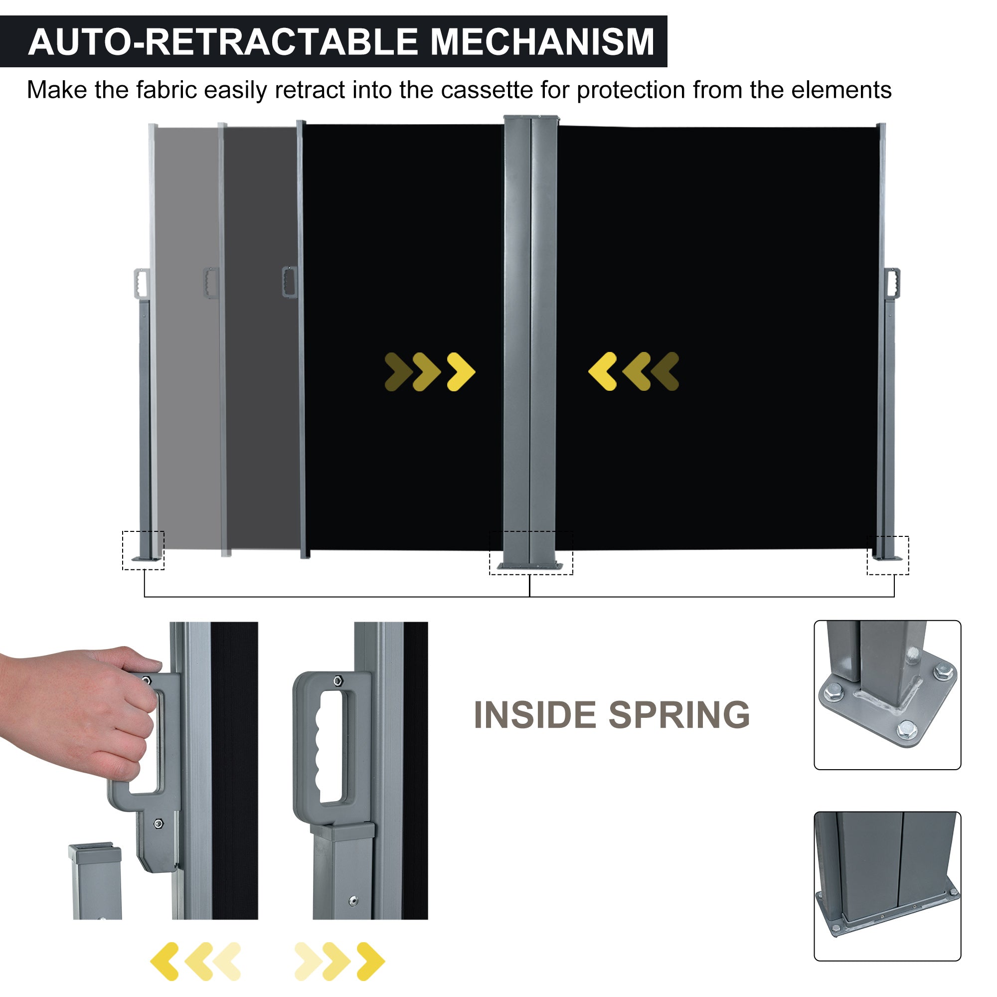 Patio Retractable Double Side Awning, Folding Privacy French Screen Fence, Privacy Wall Corner Divider, Garden Outdoor Sun Shade Wind Screen, Indoor Room Divider, Black Side Awnings at Gallery Canada