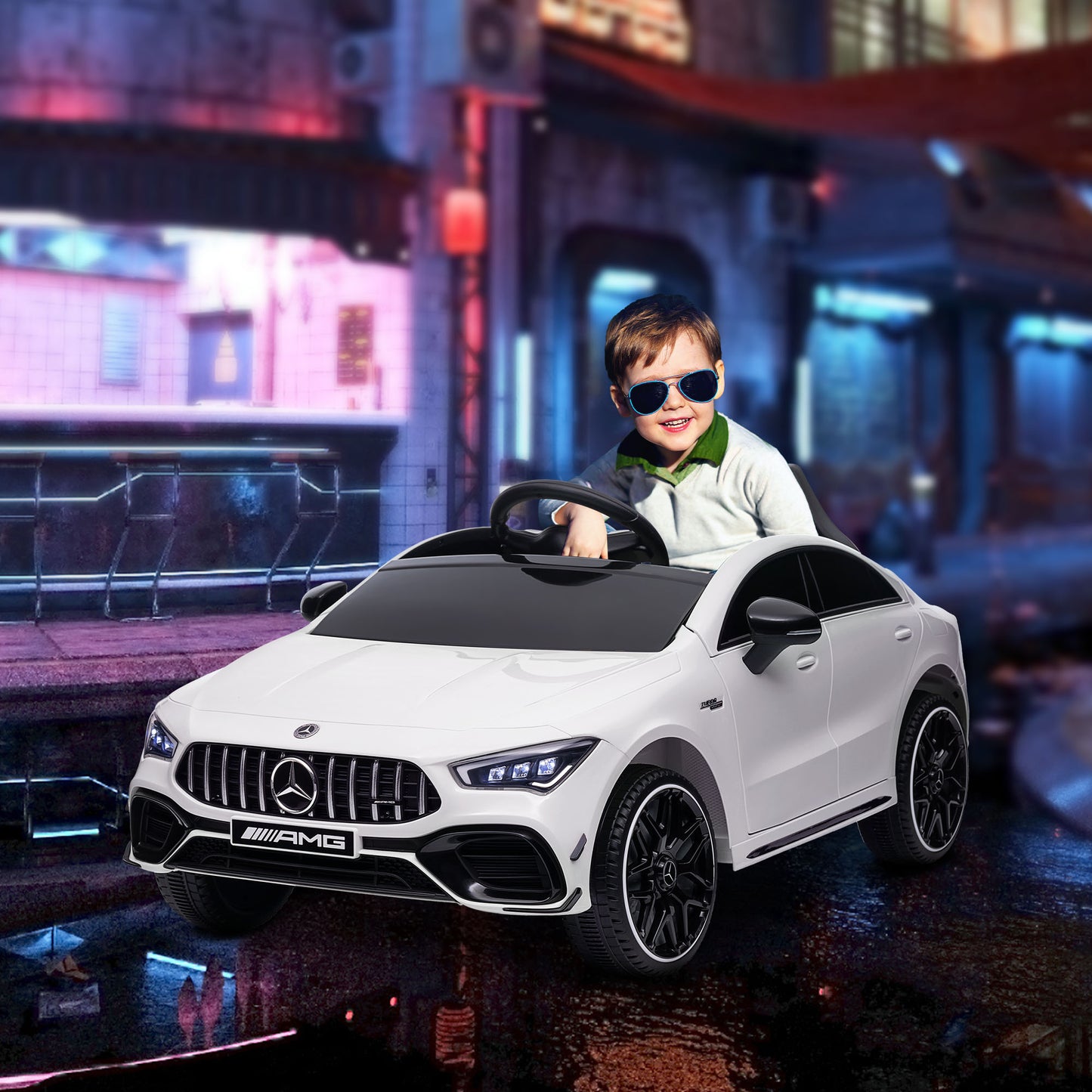 Mercedes-AMG Licensed 12V Ride on Car, Kids Electric Car with Remote Control, Spring Suspension, LED Lights, White Electric Toy Cars White  at Gallery Canada