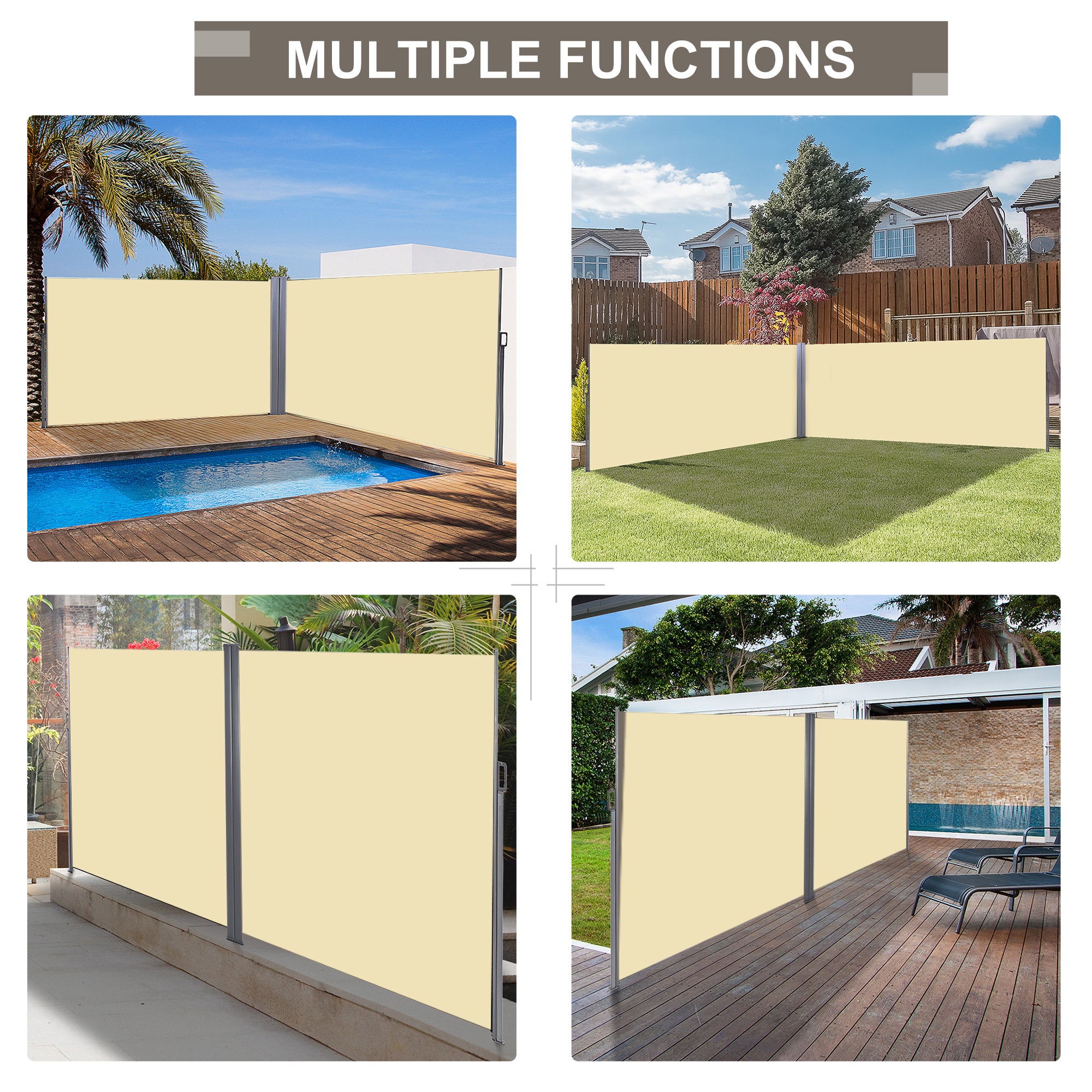 Patio Retractable Double Side Awning, Folding Privacy French Screen Fence, Privacy Wall Corner Divider, Garden Outdoor Sun Shade Wind Screen, Indoor Room Divider, Beige Side Awnings at Gallery Canada