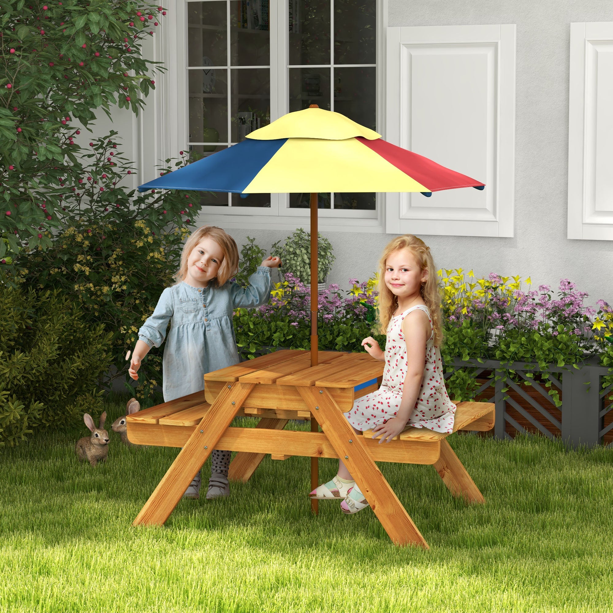 Toddler Water Table Kids Sand &; Water Table with Removable Foldable Umbrella for Patio Lawn Garden, Aged 3-6 Years Old Kids Outdoor Furniture at Gallery Canada