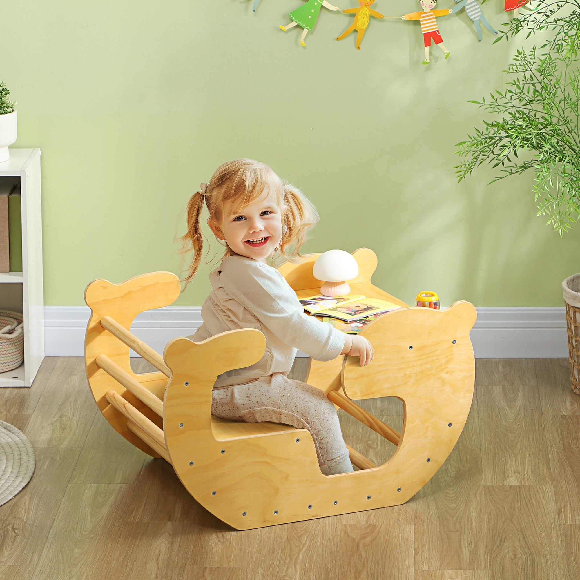 2 in 1 Wooden Toddler Climbing Toy Indoor, Kids Table and Chair Set Baby Gym & Playmats Natural  at Gallery Canada