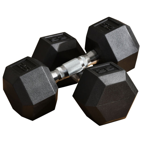 Rubber Dumbbells Weight Set, Total 50lbs(25lbs Each) Dumbbell Hand Weight for Body Fitness Training for Home Office Gym, Black