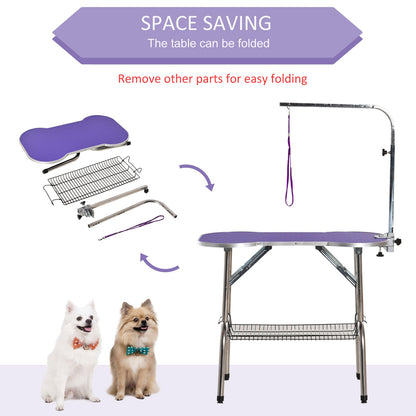 Foldable 37" Pet Grooming Table with Adjustable Arm and Non-Slip Top, Purple Dog Grooming Tables   at Gallery Canada