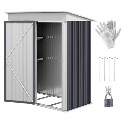 Outdoor Storage Shed, Steel Lean-to Shed with Adjustable Shelf, Lock, Gloves, 5'x3'x6', Dark Grey Sheds   at Gallery Canada