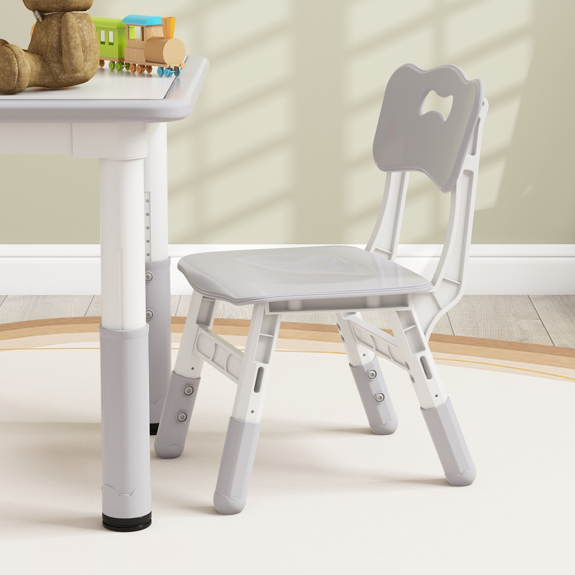 3 Pieces Toddler Table and Chair Set, Height Adjustable Kids Table and Chair Set w/ Storage, for Playroom Grey Kids Table Sets   at Gallery Canada