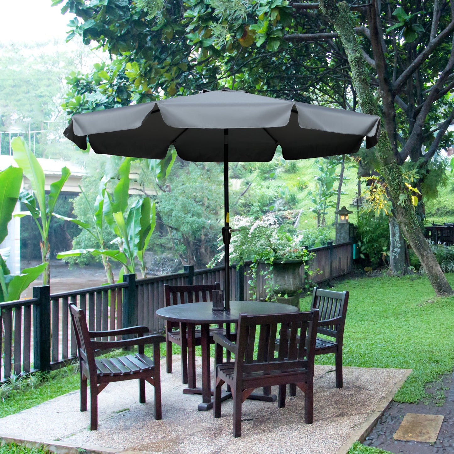 8.5 ft Outdoor Market Table Umbrella, Round Patio Umbrella with Tilt and Crank for Garden, Backyard, Deck, Dark Grey Sun Umbrellas   at Gallery Canada