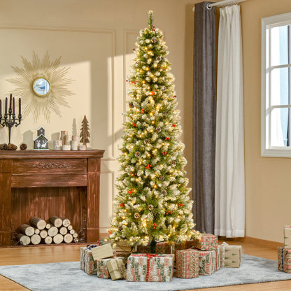 7.5 ft Snow-Dipped Pencil Christmas Tree Pre-Lit Holiday Decoration with LED Lights Pine Cones Red Berries Green Pencil Christmas Trees   at Gallery Canada