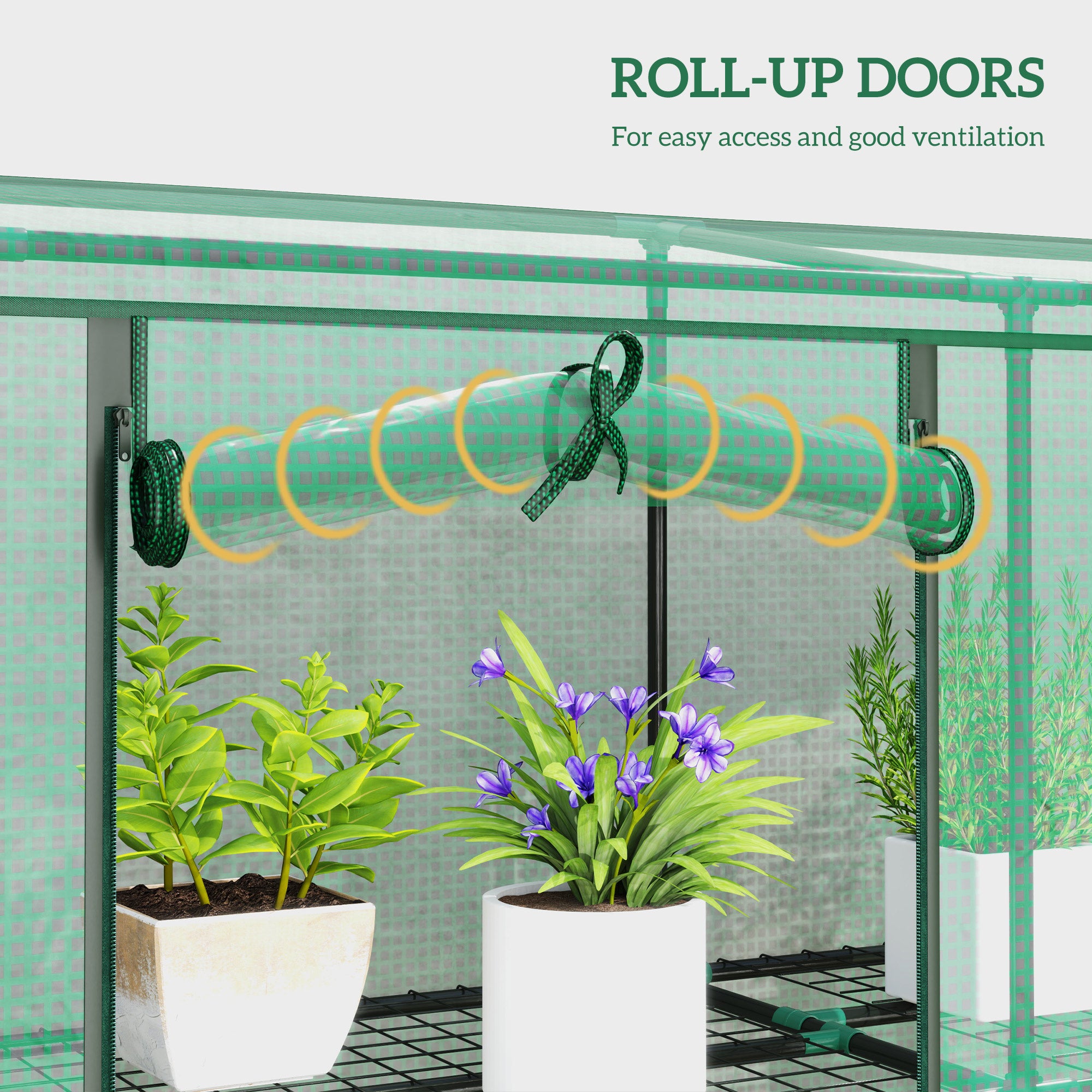 Lean-to Greenhouse with 3 Tier Shelves, Mini Greenhouse with 3 Roll-Up Doors for Indoor Outdoor, Green Greenhouses at Gallery Canada
