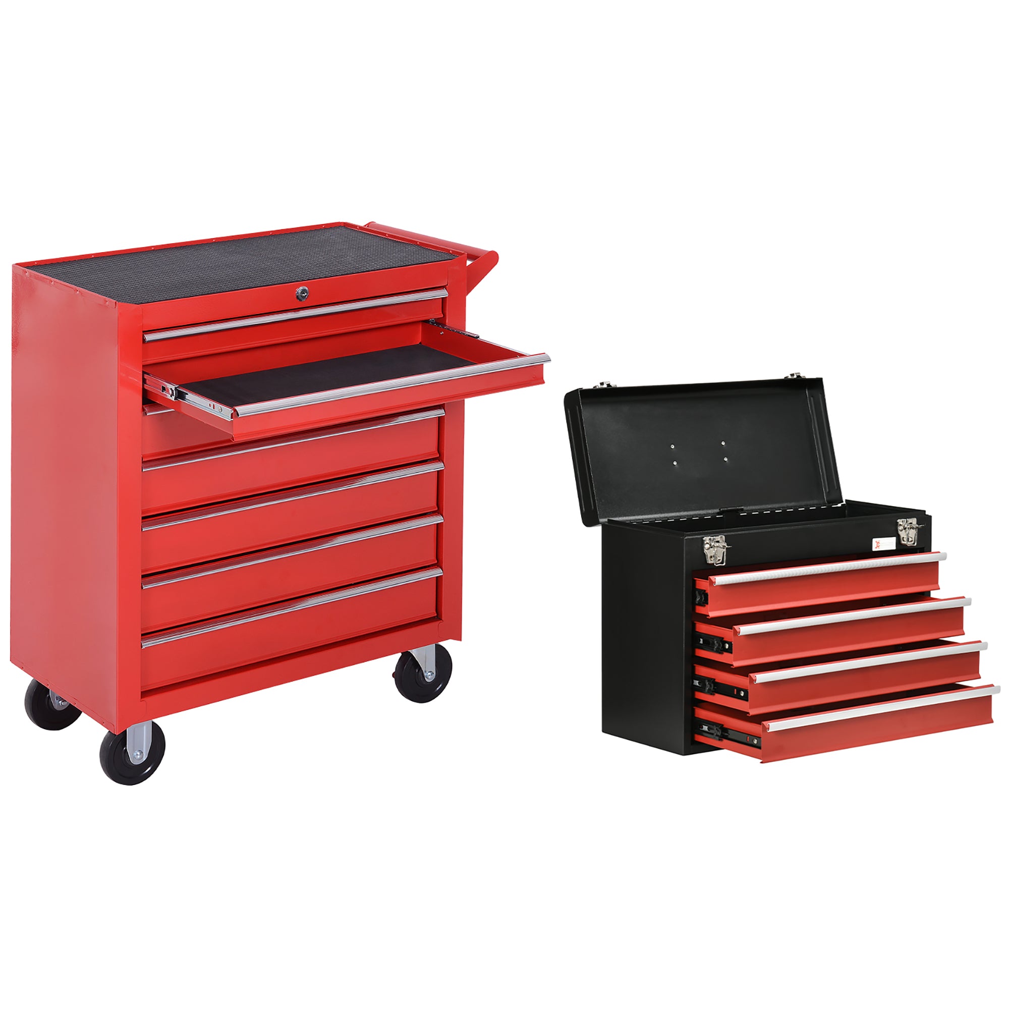 Lockable Tool Chest and Tool Box Set of 2, Cabinet on Wheels, Portable Tool Chest for Garage, Factory, Workshop, Red Tool Organizers   at Gallery Canada