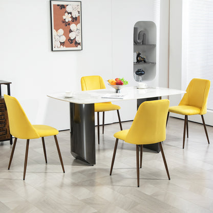 Upholstered Dining Chairs Set of 4, Velvet Accent Chair with Back and Wood-grain Steel Leg for Kitchen, Yellow Dining Chairs at Gallery Canada