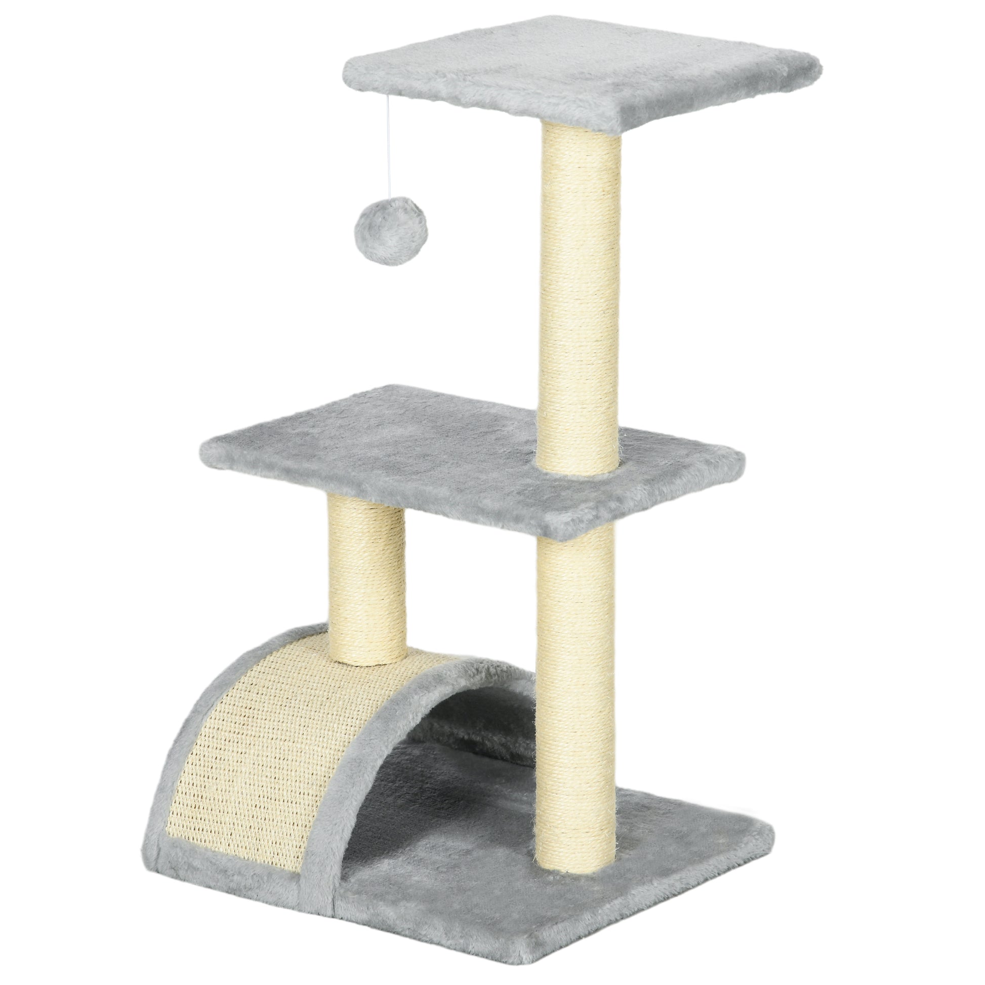 28" Cat Tree with Scratching Post, Pad, Toy Ball for Indoor Cats, Light Grey Cat Posts   at Gallery Canada