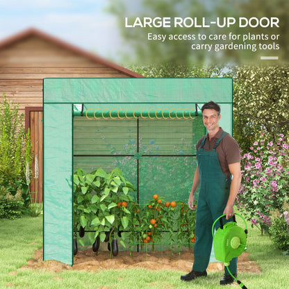 Walk-in Tomato Greenhouse Lean-to Green House with Reinforced PE Cover, Roll-up Door, Mesh Windows, Green Greenhouses   at Gallery Canada