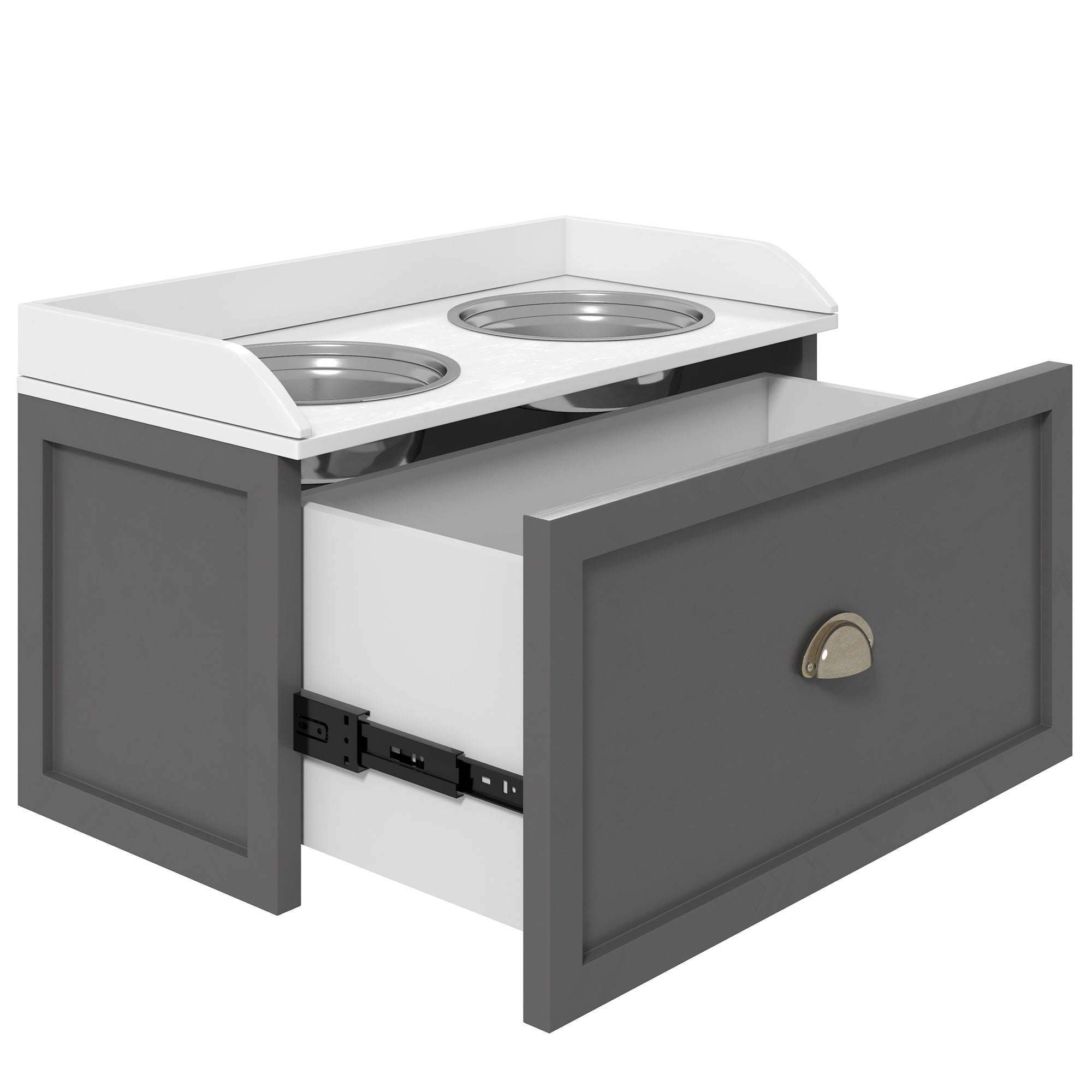 Large Elevated Dog Bowls with Storage Drawer, Raised Pet Feeding Station with 2 Stainless Steel Bowls, Grey Dog Bowls at Gallery Canada