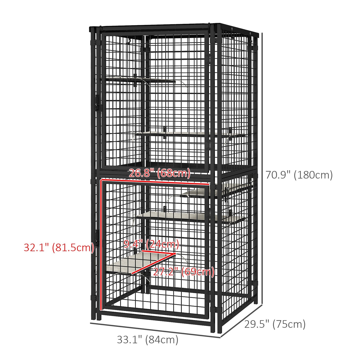 Cat Cage Multi-Level Catio Steel Outdoor Cat Enclosure w/ UV-and Water Resistant Cover, 5 Platforms, Soft Pads, Black Outdoor Cat Enclosures   at Gallery Canada