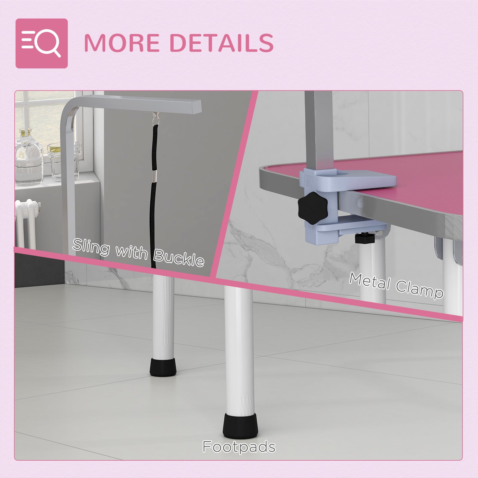 Foldable Pet Grooming Table for Dogs Cats with Adjustable Arm, Non-slip Surface, Pink Dog Grooming Tables at Gallery Canada