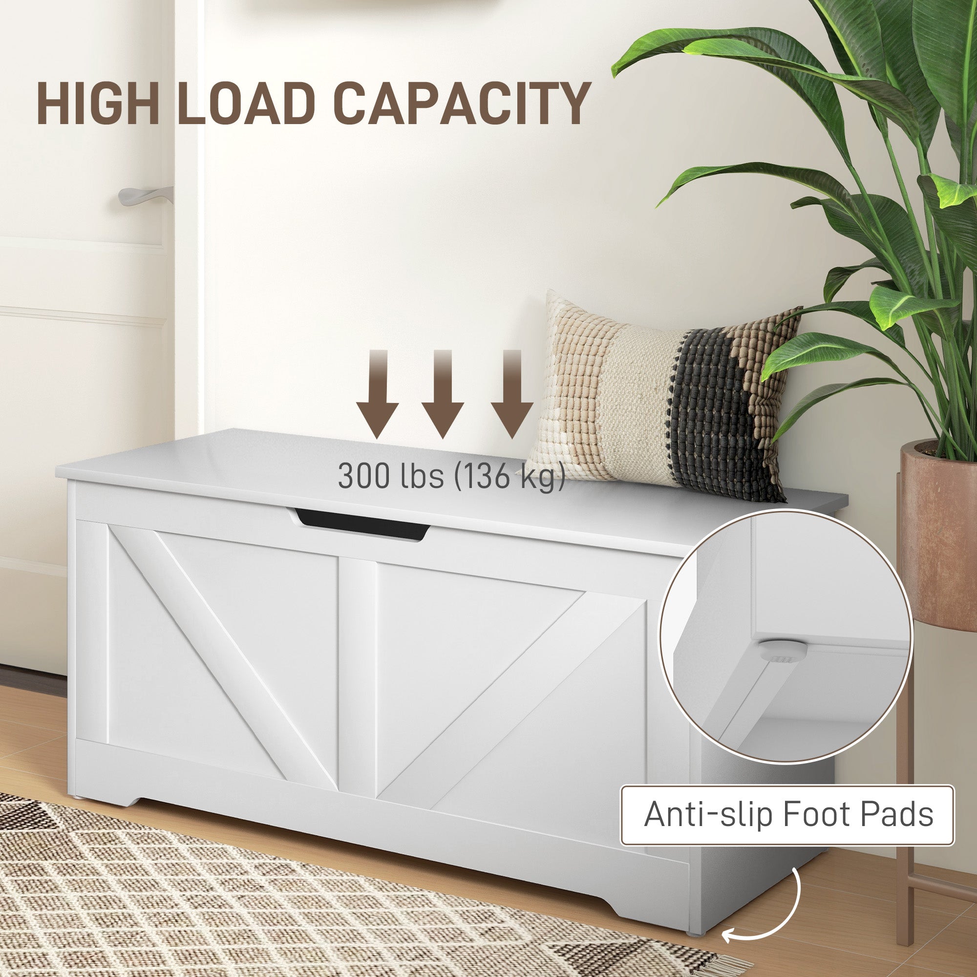 39.4 Inches Storage Chest, Storage Trunk with 2 Safety Hinges, Wooden Box for Living Room, White Wood Grain Storage Cabinets at Gallery Canada