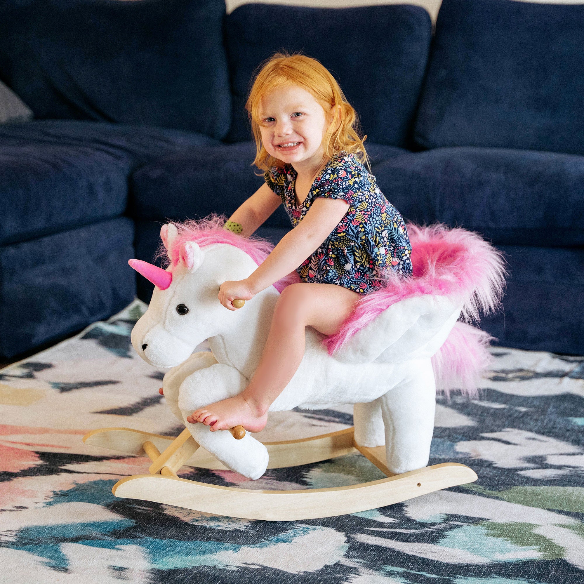 Kids Rocking Horse, Rocking Chair Nursery Plush Unicorn, Child Soft and Warm Ride on toy with Sing Along Song Pink Rocking Horses at Gallery Canada