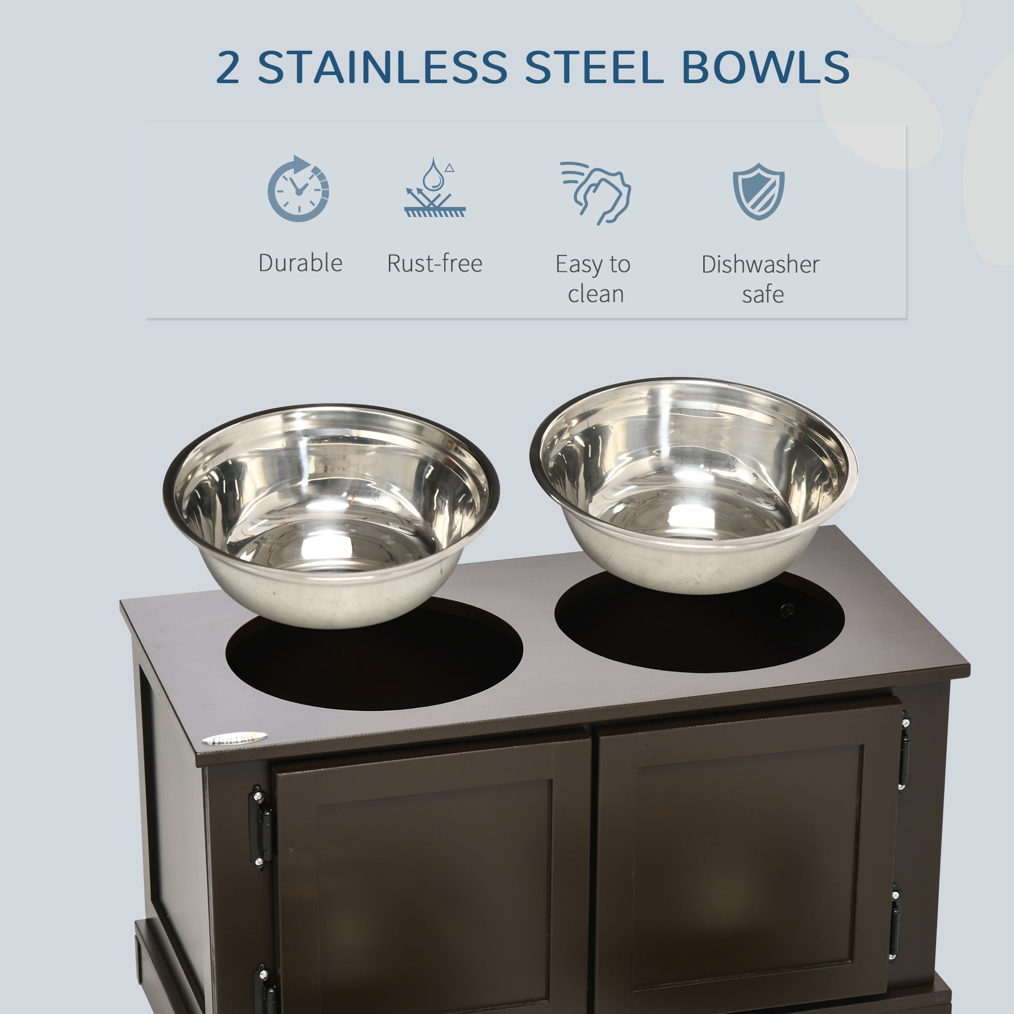 Elevated Dog Bowls with Storage Cabinet, Raised Pet Bowls Stand with 2 Stainless Steel Bowls for Water and Food, for Large Dogs, Brown Dog Bowls   at Gallery Canada