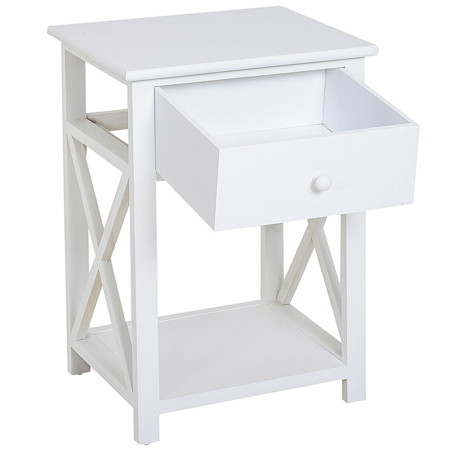 Wooden End Table Bedroom Nightstand Coffee Table Open Cabinet w/ Drawer and Shelf White Side Tables   at Gallery Canada