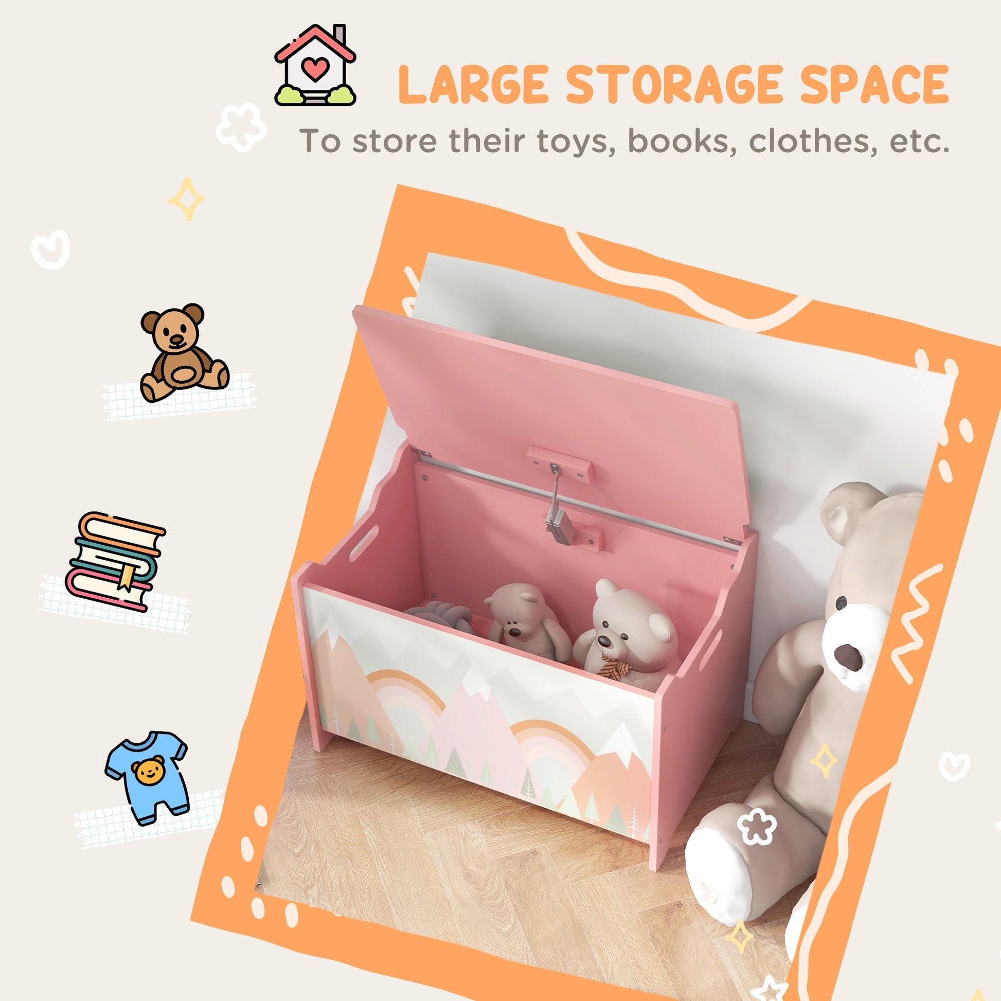 Toy Box with Lid, Toy Chest Storage Organizer for Bedroom with Safety Hinge, Pink Baby & Kids Storage   at Gallery Canada