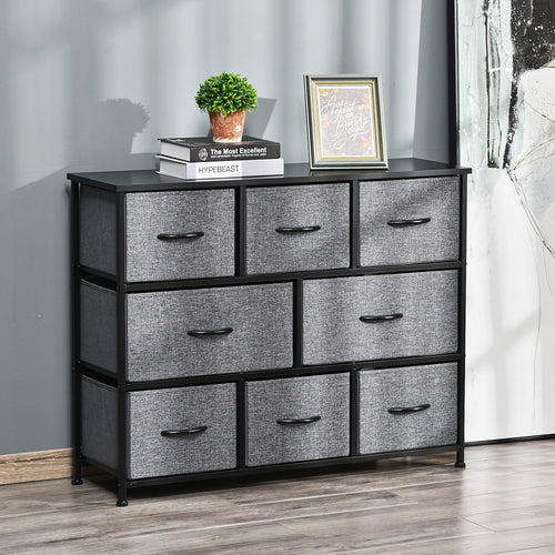 8-Bin Dresser Storage Tower Cabinet Organizer Unit, Easy Pull Fabric Bins with Metal Frame for Living Room