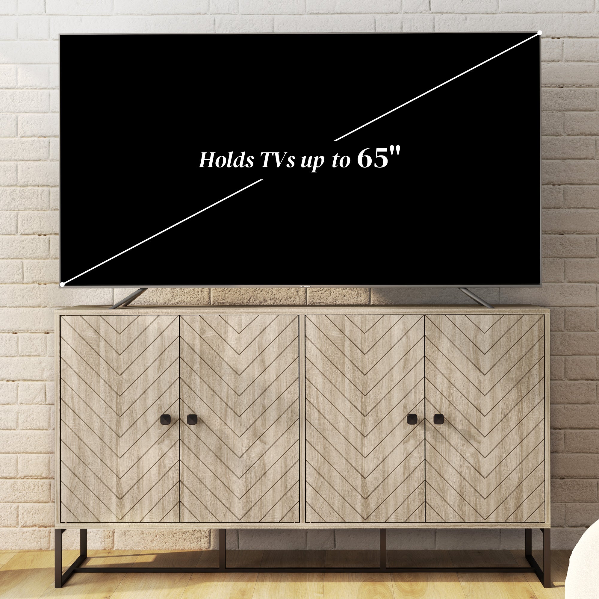 Sideboard Buffet Cabinet with 2 Adjustable Shelves and Steel Base, TV Stand, Coffee Bar Cabinet for Living Room, Oak Storage Cabinets at Gallery Canada