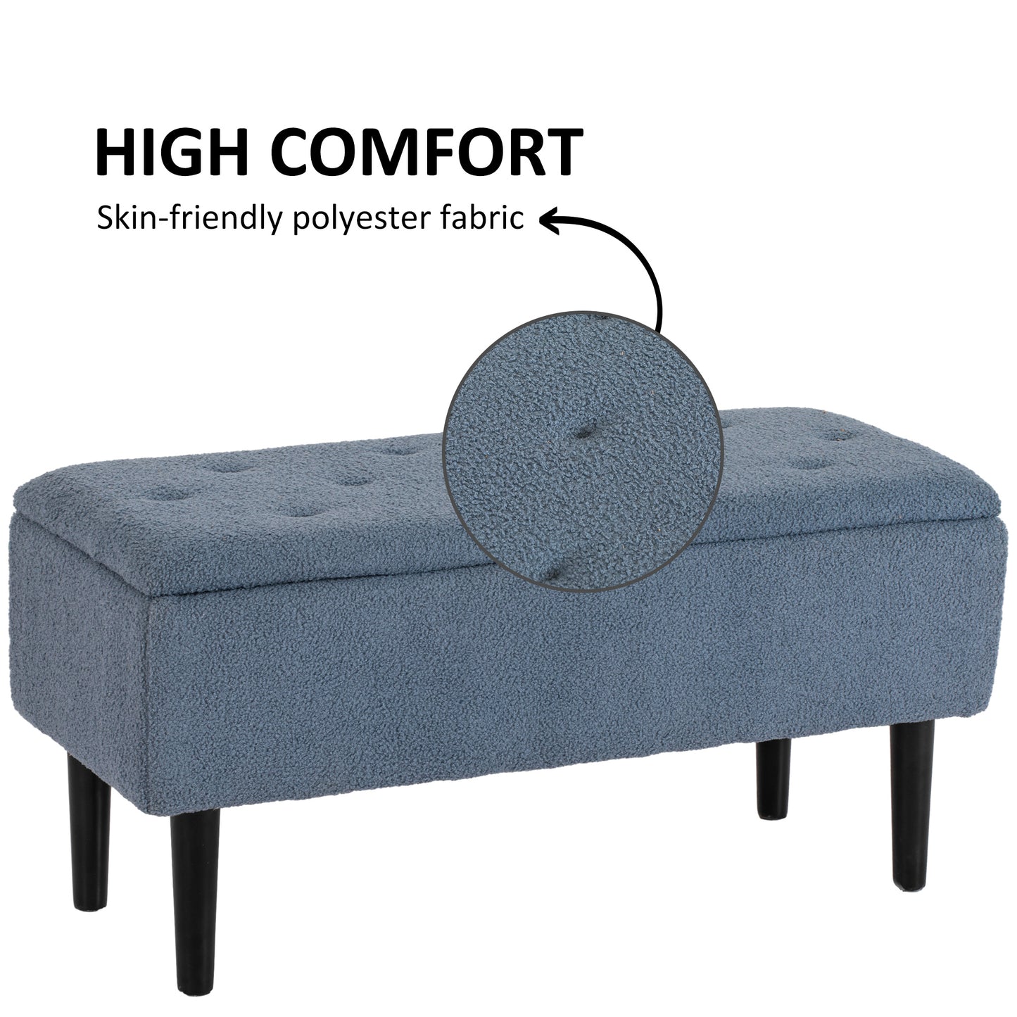 Modern Storage Bench, Ottoman with Storage and Lamb's Wool Upholstery for Living Room, Bedroom, Blue Storage Ottomans & Benches   at Gallery Canada