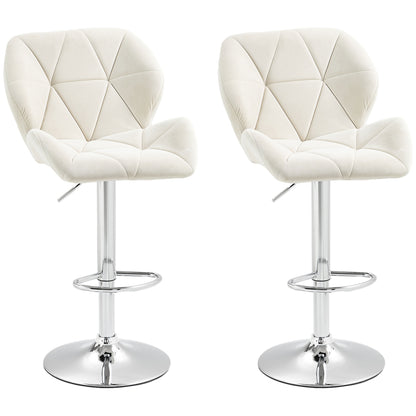 Bar Stool Set of 2 Fabric Adjustable Height Armless Upholstered Counter Chairs with Swivel Seat, Cream White Bar Stools   at Gallery Canada