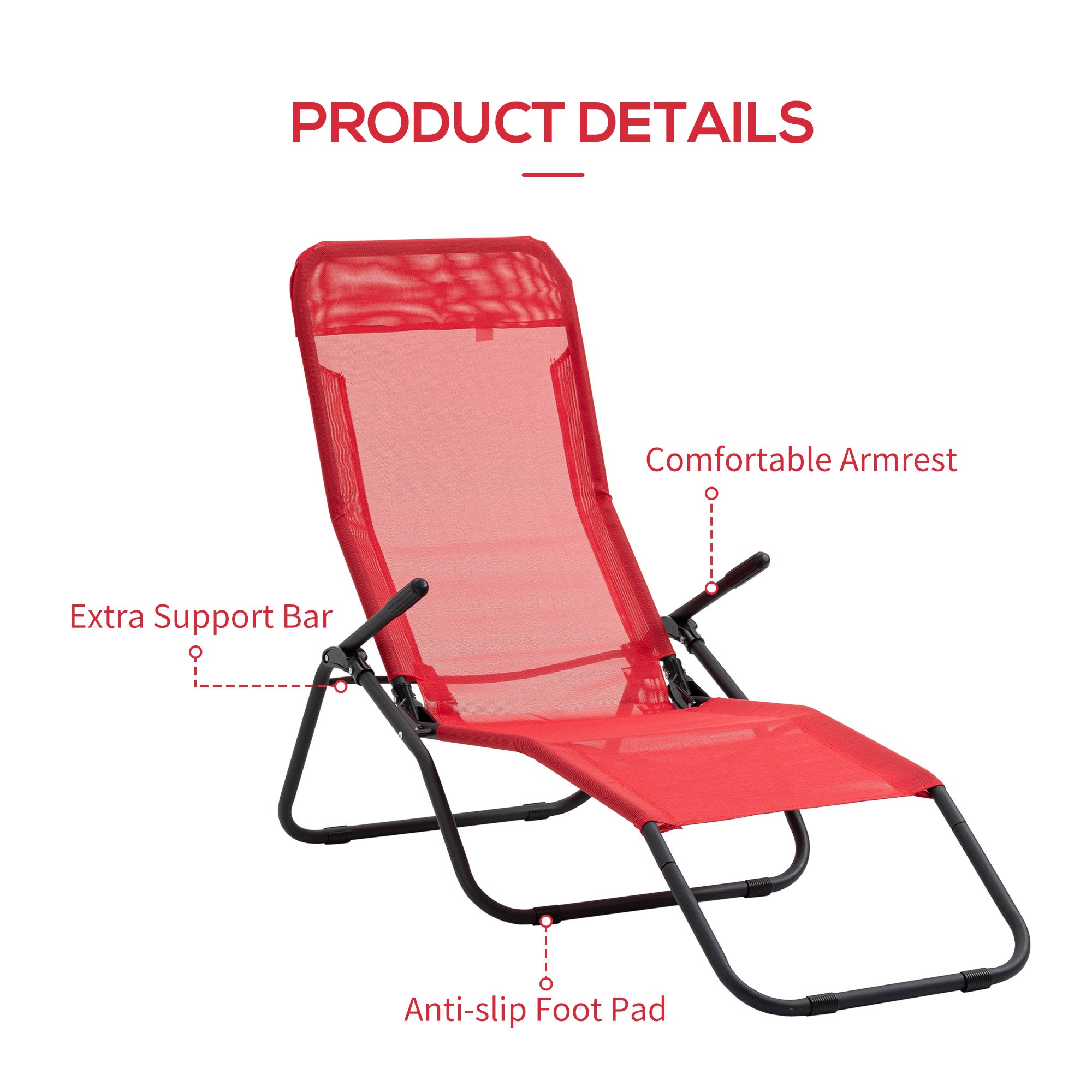 Zero Gravity Reclining Patio Lounge Chair with Footrests and Armrests, Red Lounger Chairs   at Gallery Canada